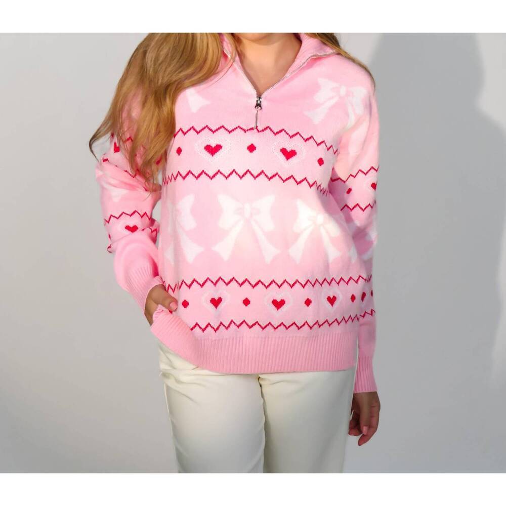 NEW MAIN STRIP so darling zip sweater pullover in pink